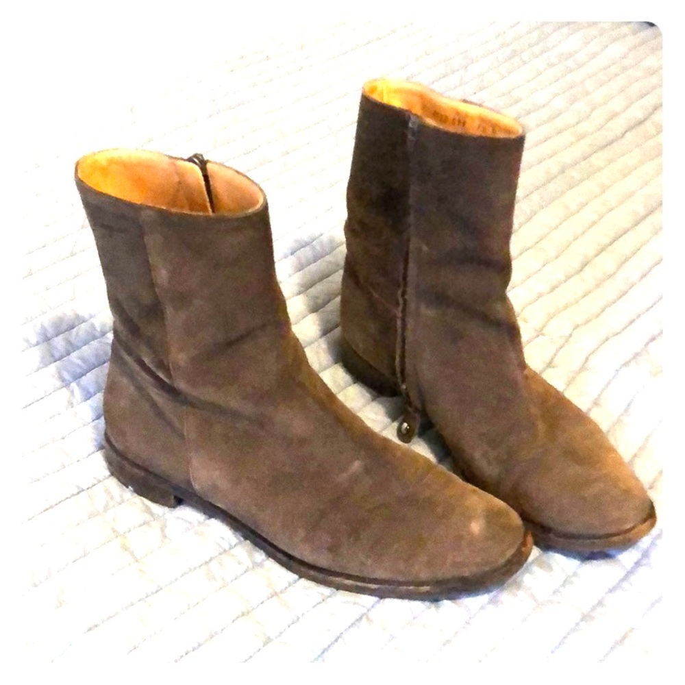 Ferragamo suede ankle calf boots 7.5 brown